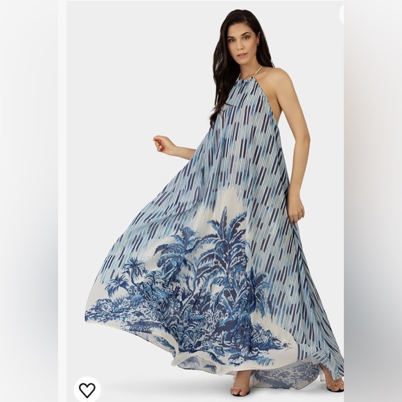 Sleeveless Maxi Dress In Blue And White Print - Picture 3 of 6